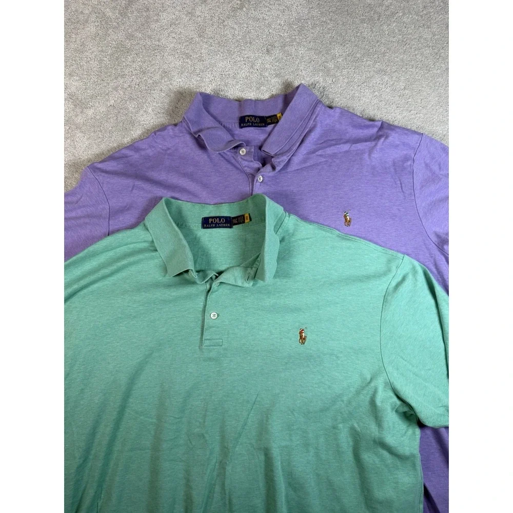 LOT OF 2 Polo Ralph Lauren Polo Shirts S/S Flesh Pony Green & Purple 2XLT Boxy**